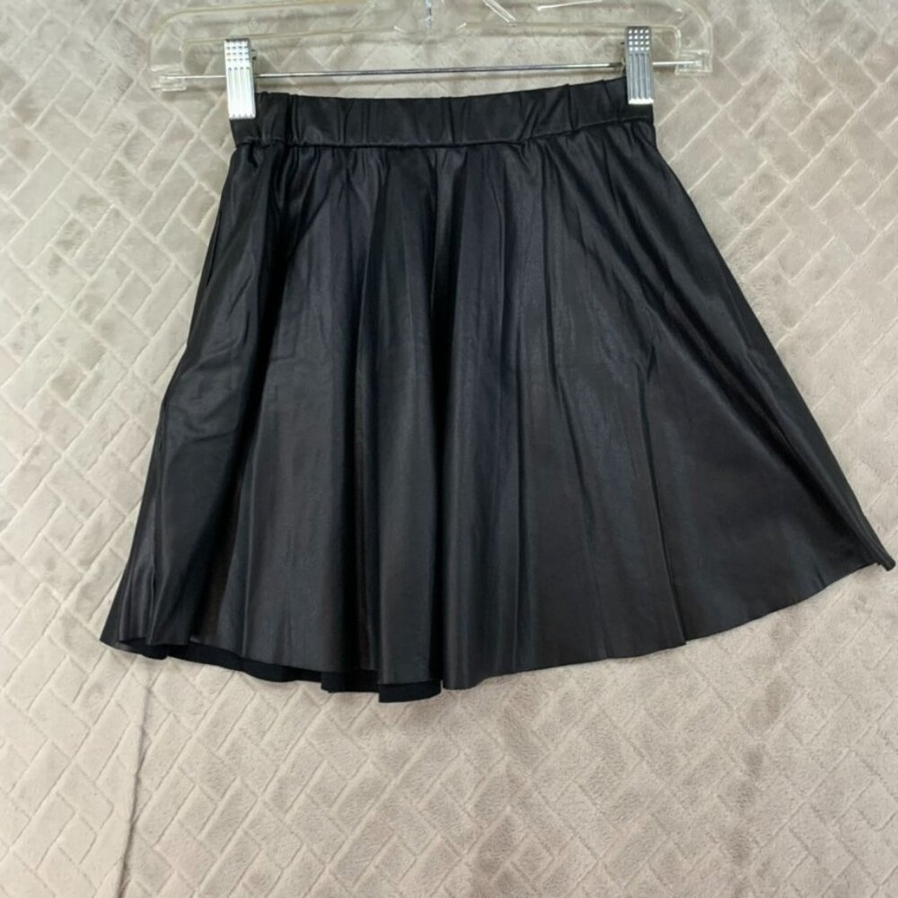 Womens XS Mini Skirt Black Short A Line Shiny Slippery Goth Rave Dance Flowy